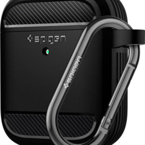 Spigen Rugged Armor Θήκη Σιλικόνης με Γάντζο σε Μαύρο χρώμα για Apple AirPods