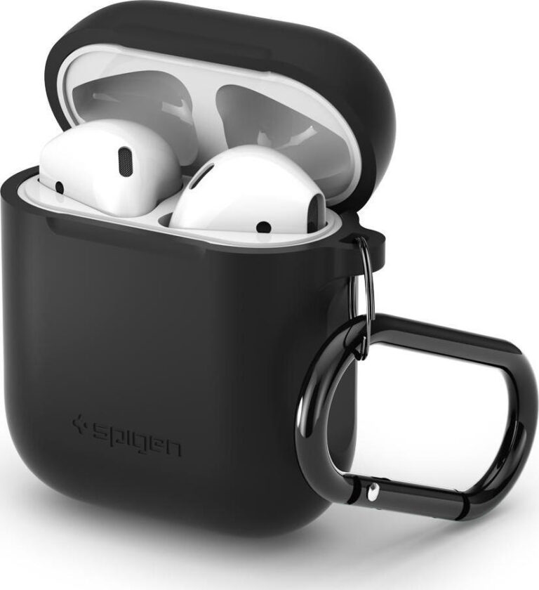 Spigen Silicone Case Θήκη Σιλικόνης με Γάντζο σε Μαύρο χρώμα για Apple AirPods 1 / AirPods 2