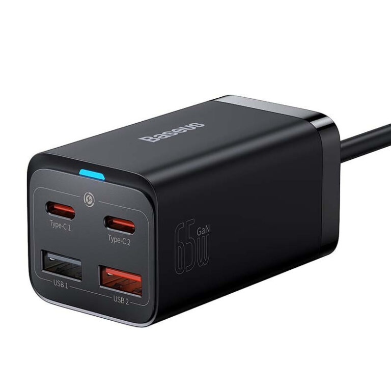 Baseus Βάση Φόρτισης GaN με 2 Θύρες USB-A και 2 Θύρες USB-C 65W Power Delivery / Quick Charge 4.0 σε Μαύρο χρώμα
