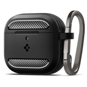 Spigen Rugged Armor Θήκη Σιλικόνης με Γάντζο σε Μαύρο χρώμα για Apple AirPods 4